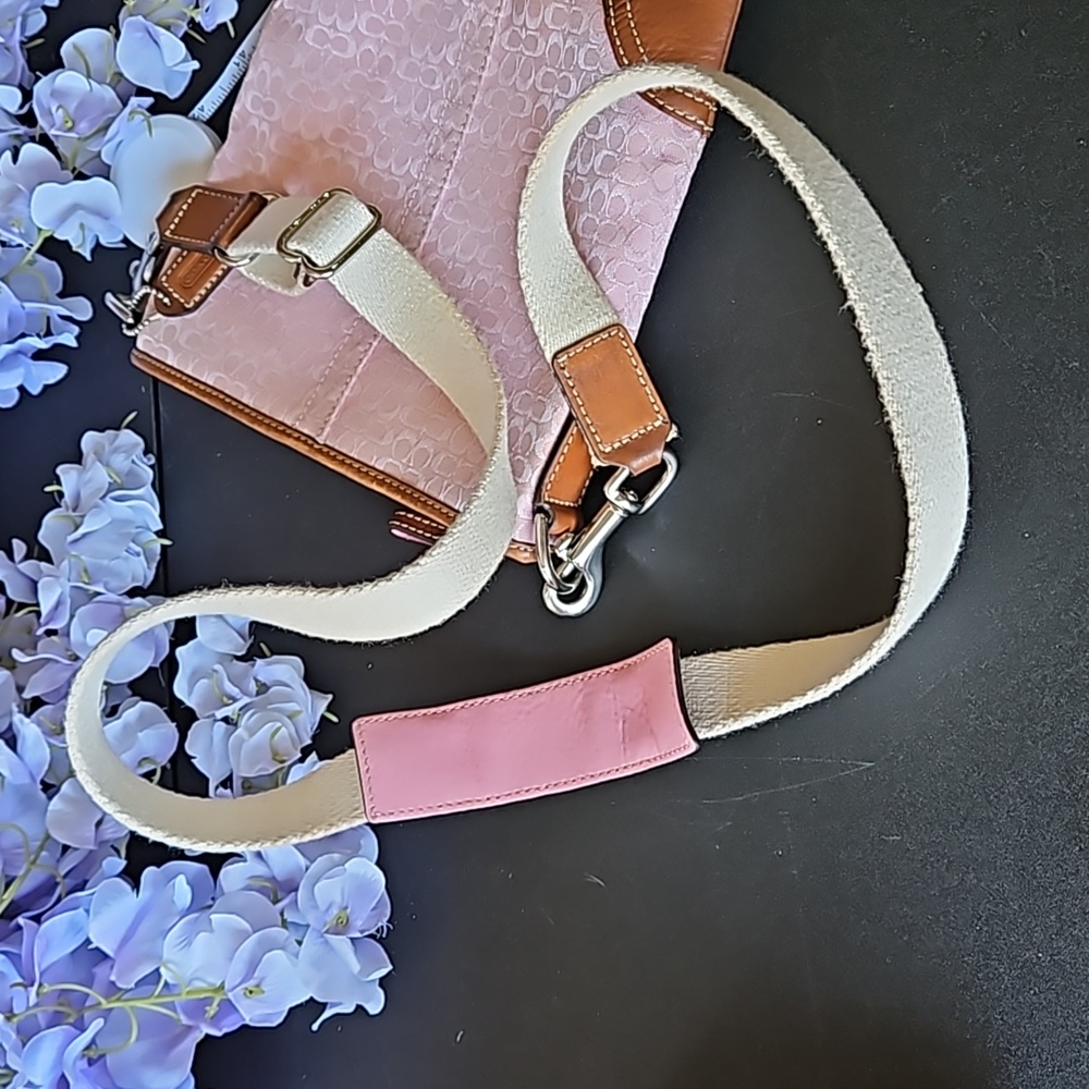 Coach 🎁 Pink Crossbody w CoA. Leather Accents, Canvas Strap - Picture 9 of 15